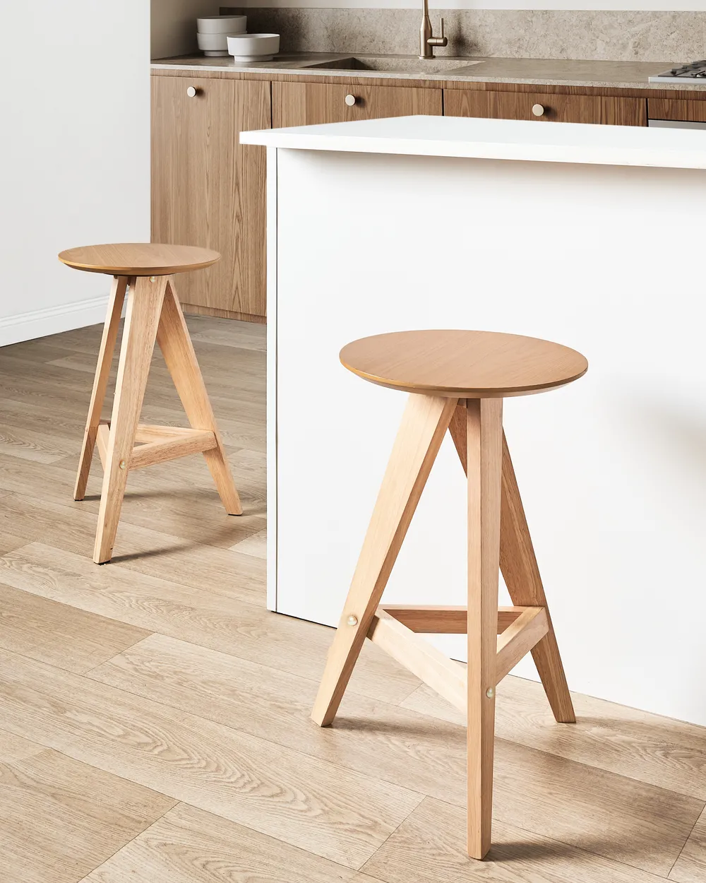 Set of 2 Bar Stools AROMA Wood Light Brown