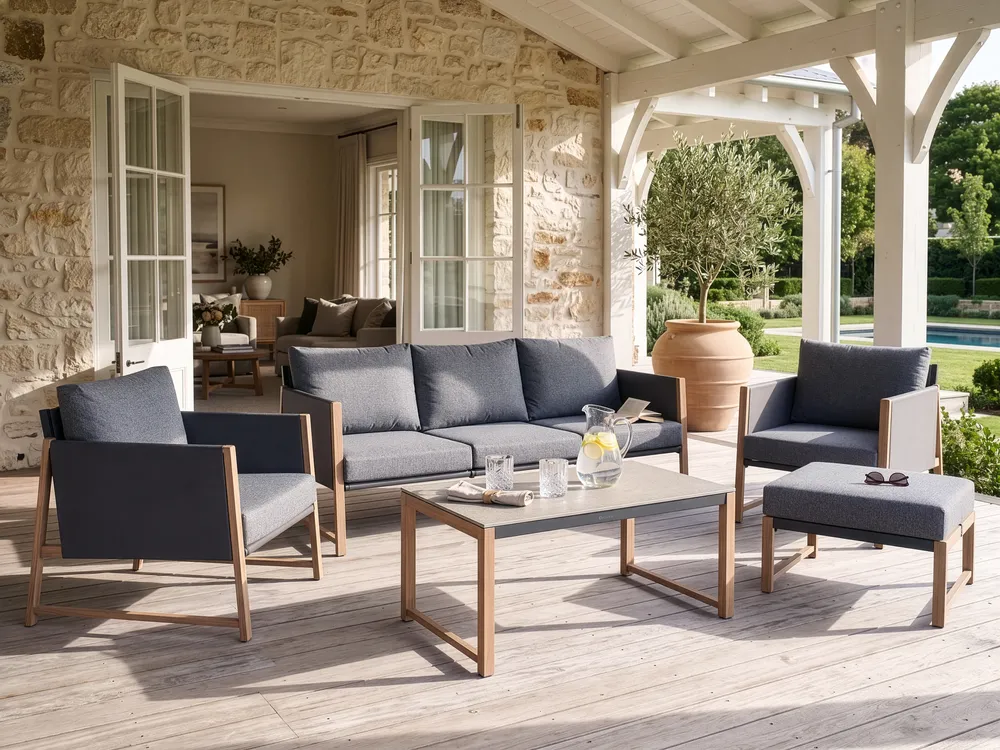 Garden Lounge Set with Table and Ottoman 5 Seater NOLA Metal Grey