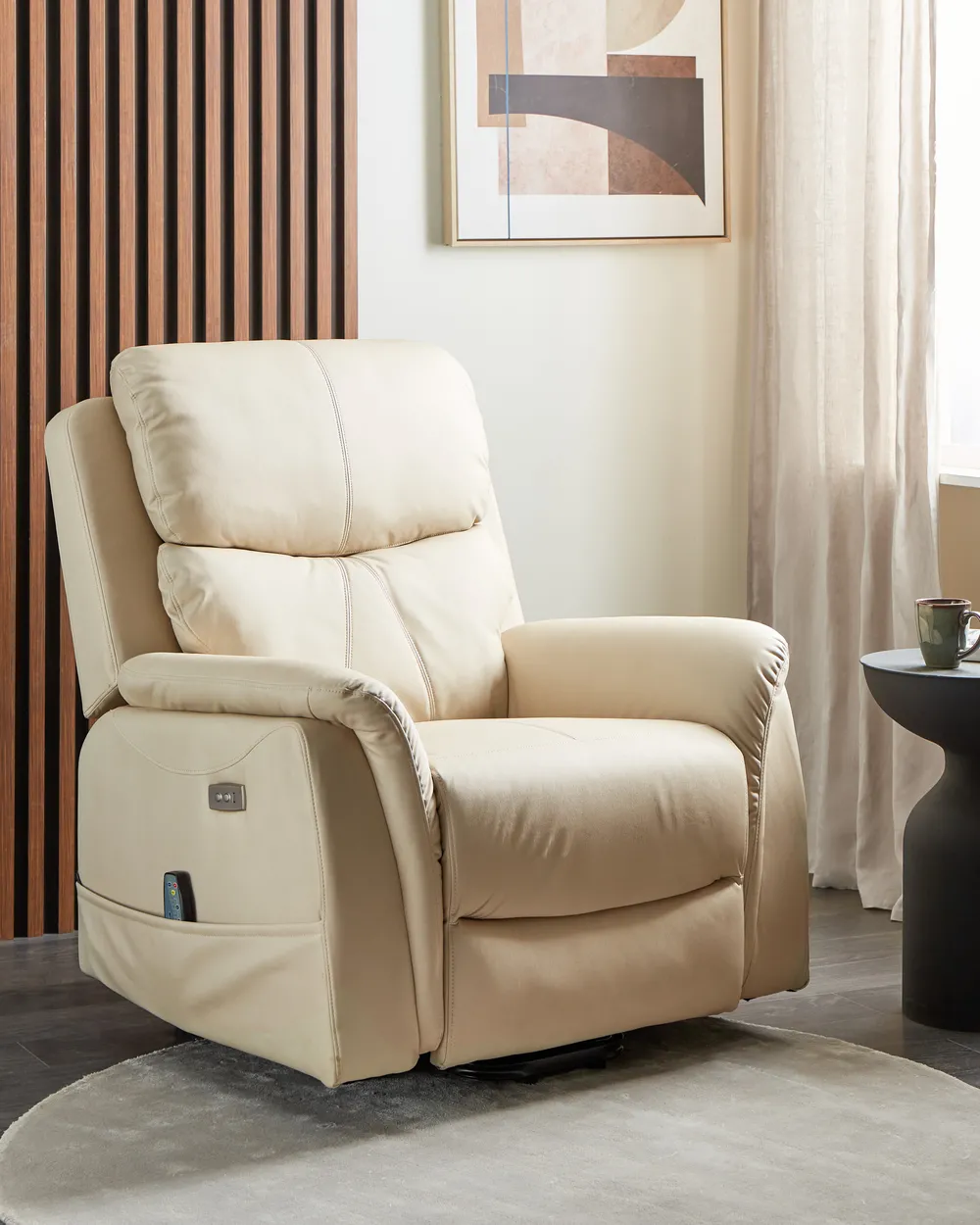 Electric Recliner Chair GLORIE with Massage Fabric Light Beige