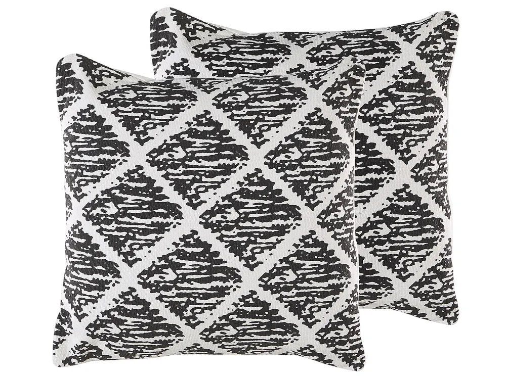 Set of 2 Decorative Cushions HAZRO 45 x 45 cm Cotton Black Geometric Pattern
