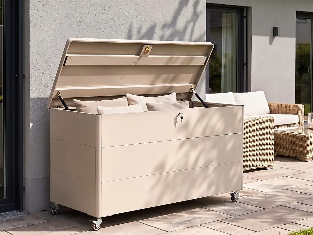 Oppbevaringsboks KYMI 136 cm 55 cm Metall med hjul Beige_1172867