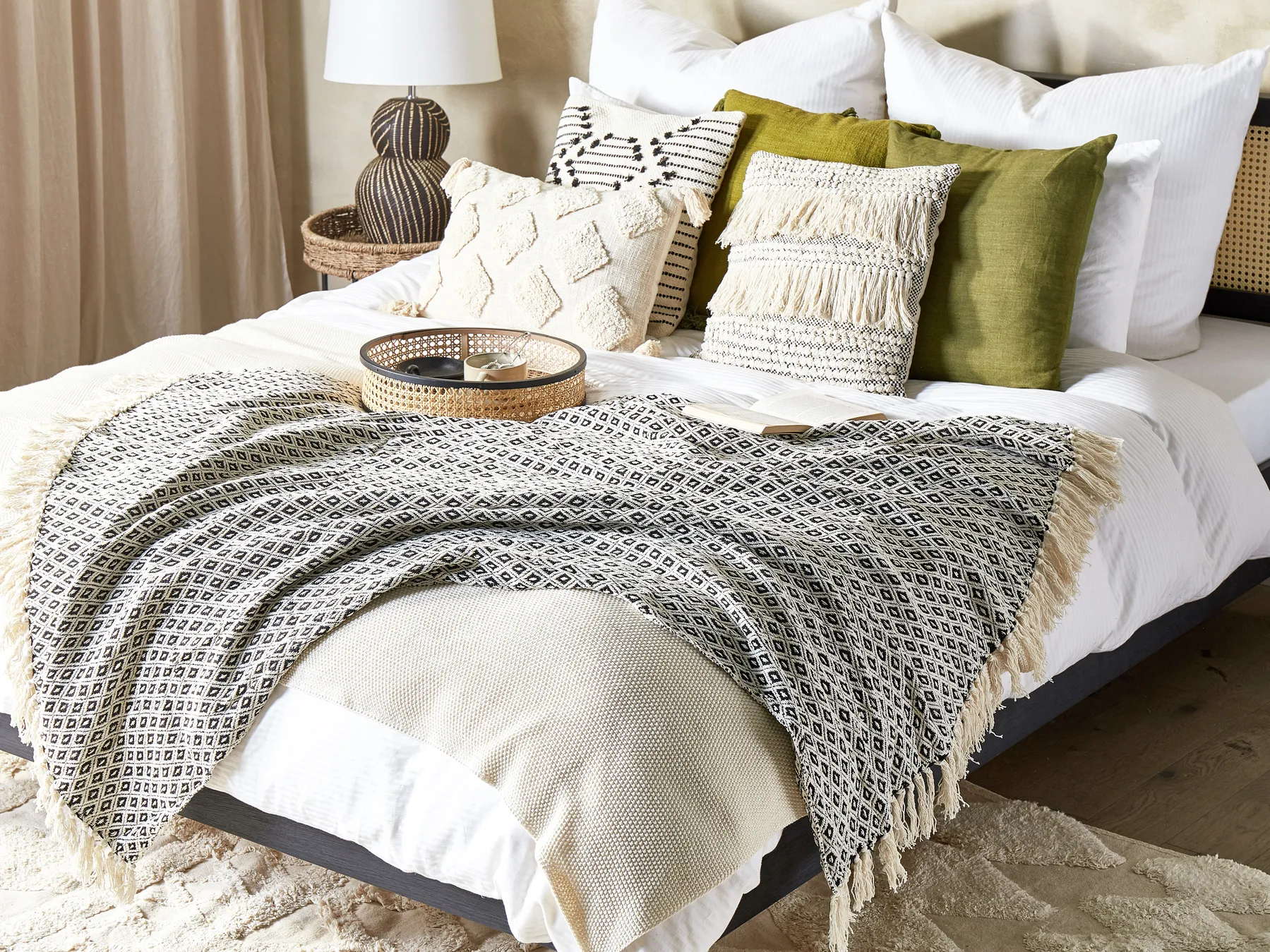 Pledd CHYAMA Bomull 125 x 150 cm Svart/beige_839761