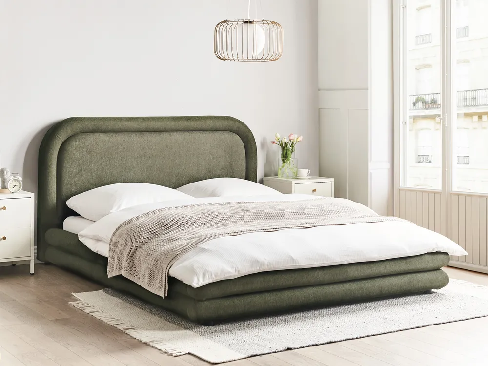Bed Faux Linen LAVARDENS 160 x 200 cm (EU King Size) Green