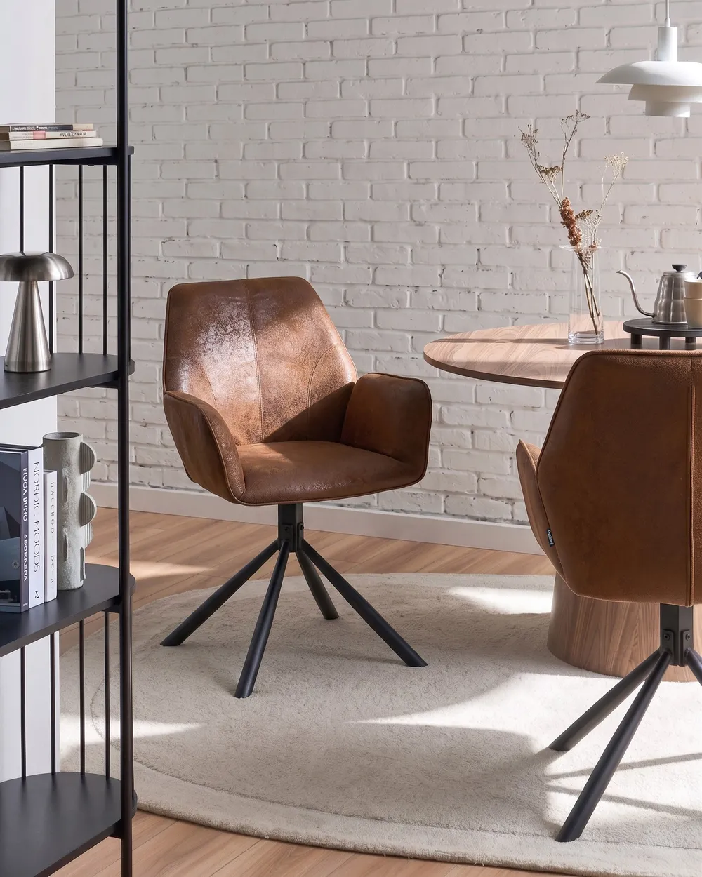 Set of 2 Dining Chairs Swivel WARNER Faux Suede Brown