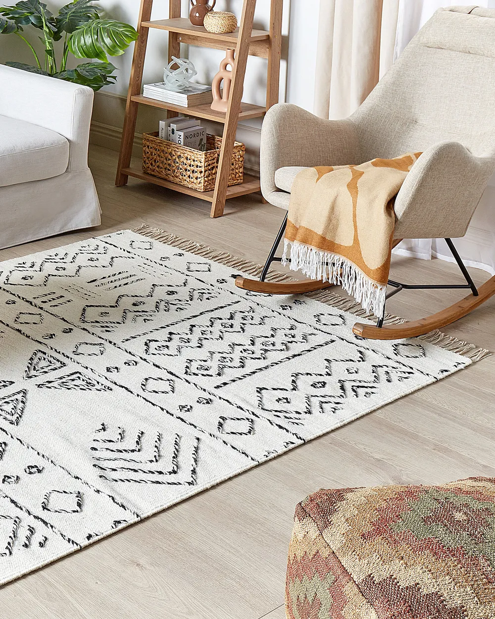 Wool Area Rug White and Black ALKENT Various Sizes