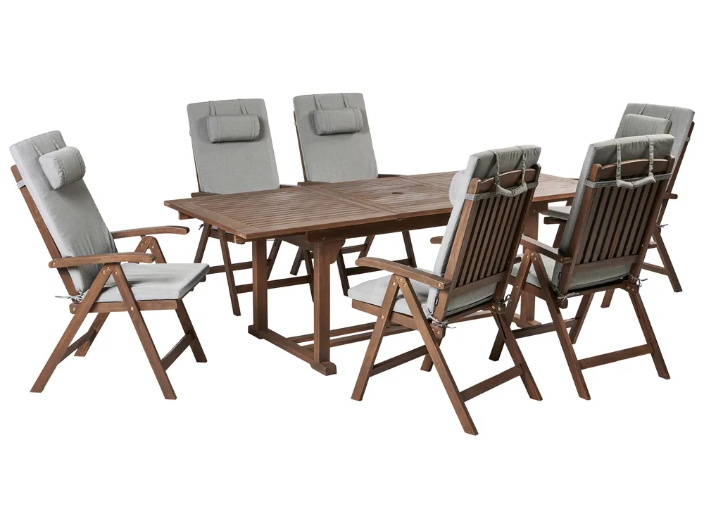 Garden Dining Set 6 Seater AMANTEA PREMIUM Acacia Wood Grey Melange