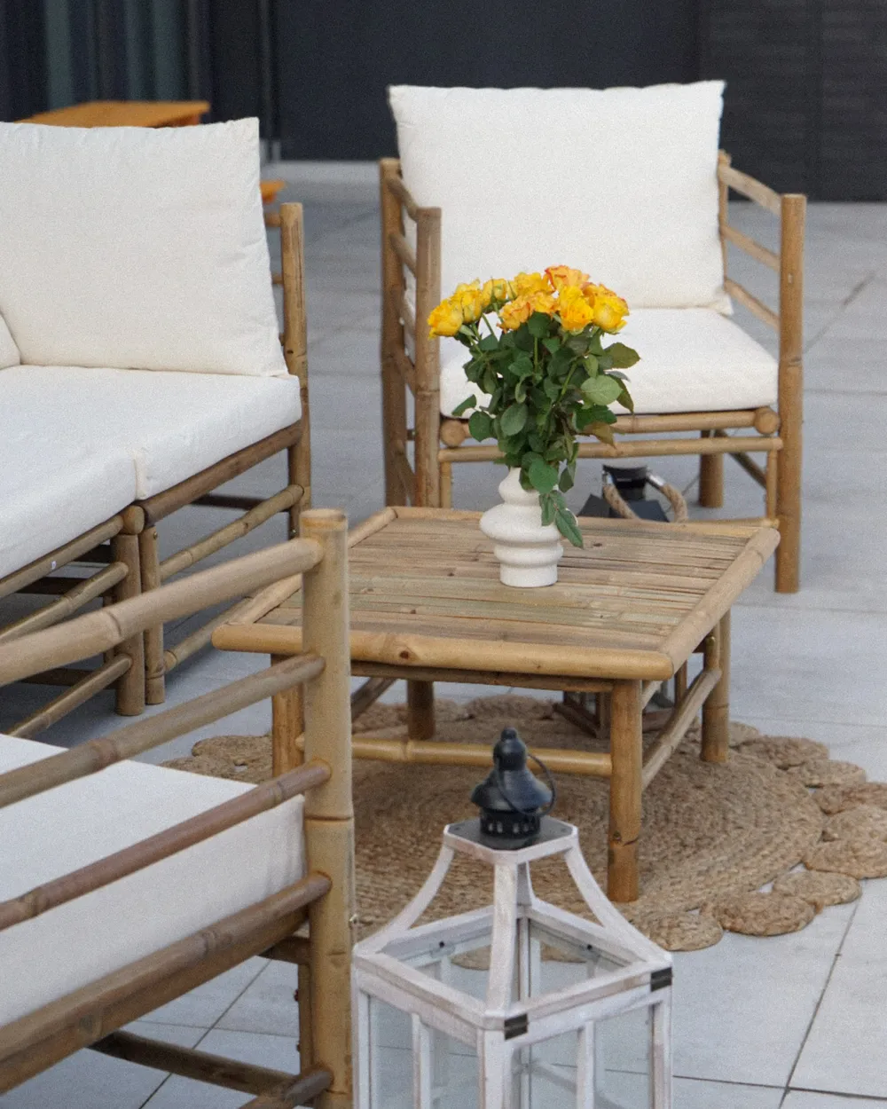 Garden Lounge Set with Table 5 Seater CERRETO Bamboo Off-White_982733