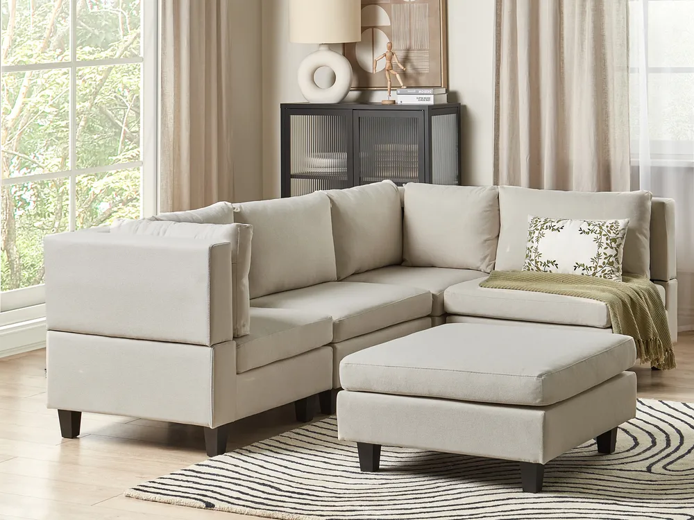 Modular Corner Sofa 4 Seater UNSTAD with Ottoman Fabric Light Beige Left Hand