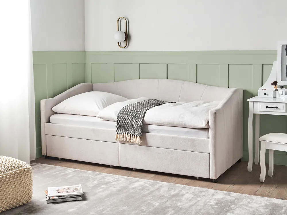 Daybed with Storage VITTEL Fabric Light Beige 90 x 200 cm (EU Single)_876413
