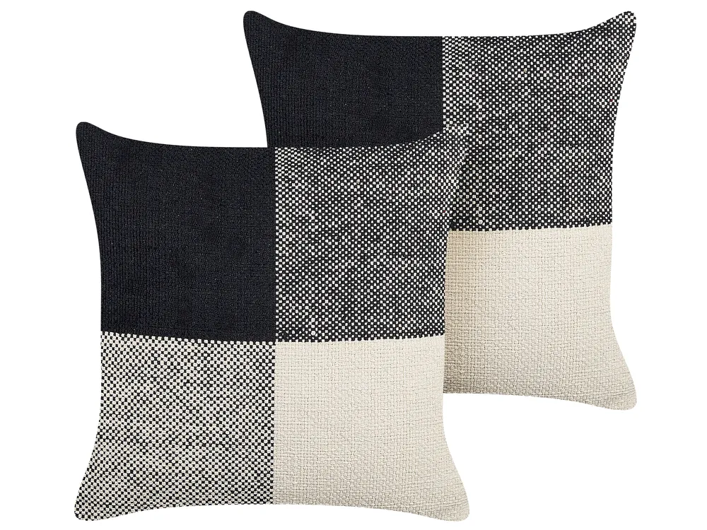 Set of 2 Decorative Cushions LAELIA 45 x 45 cm Cotton Black Patchwork