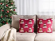 Set med 2 prydnadskuddar GOLDSPRUCE 45 x 45 cm Sammet Röd Julmotiv_1184833