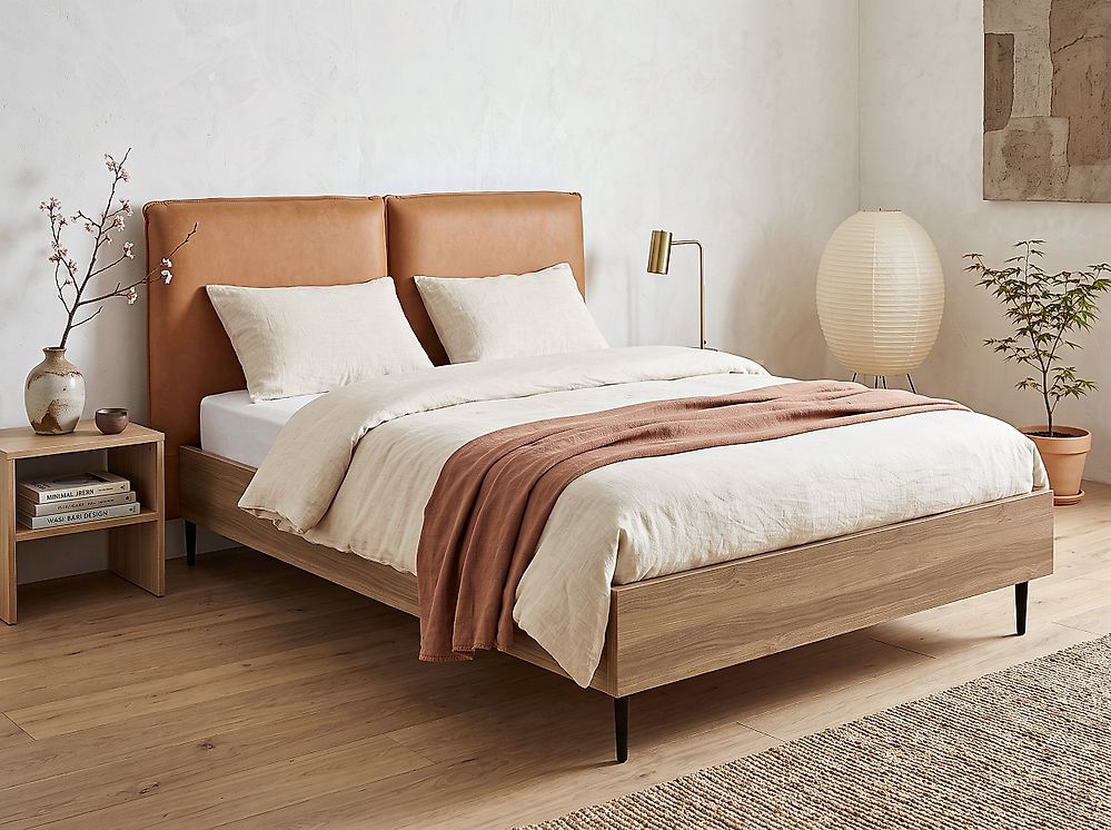Bed Faux Leather LIMANTON 140 x 200 cm (EU Double) Golden Brown