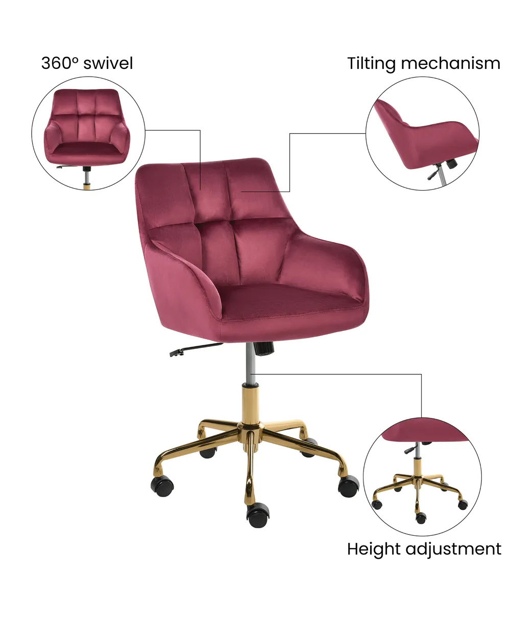 Desk Chair PALMDALE Velvet Burgundy_1073348