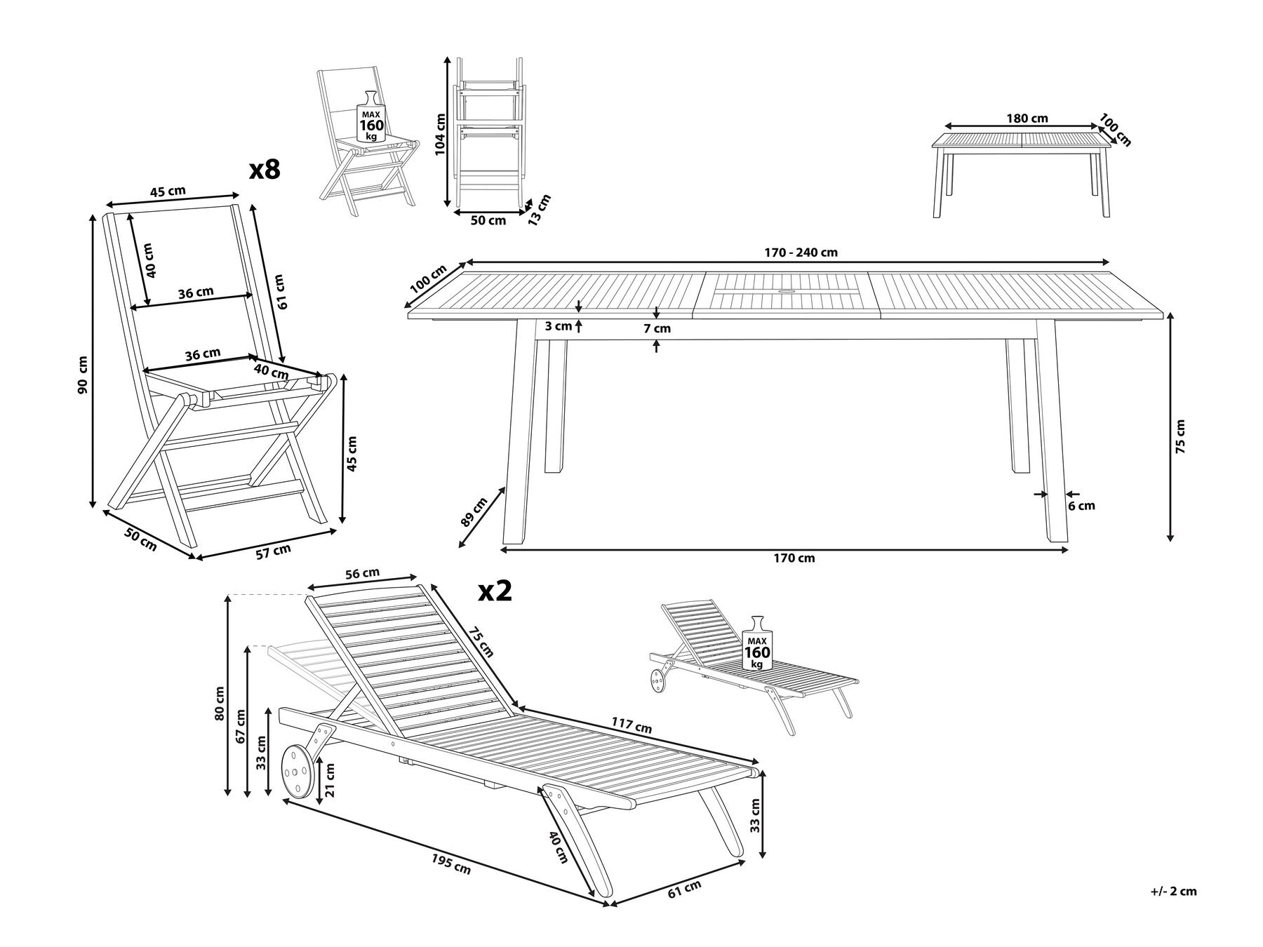 Garden Dining Set with Loungers 8 Seater CESANA Acacia Wood Light Brown_807205