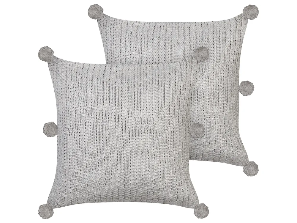 Set of 2 Decorative Cushions OCOTEA 45 x 45 cm Cotton Grey Solid