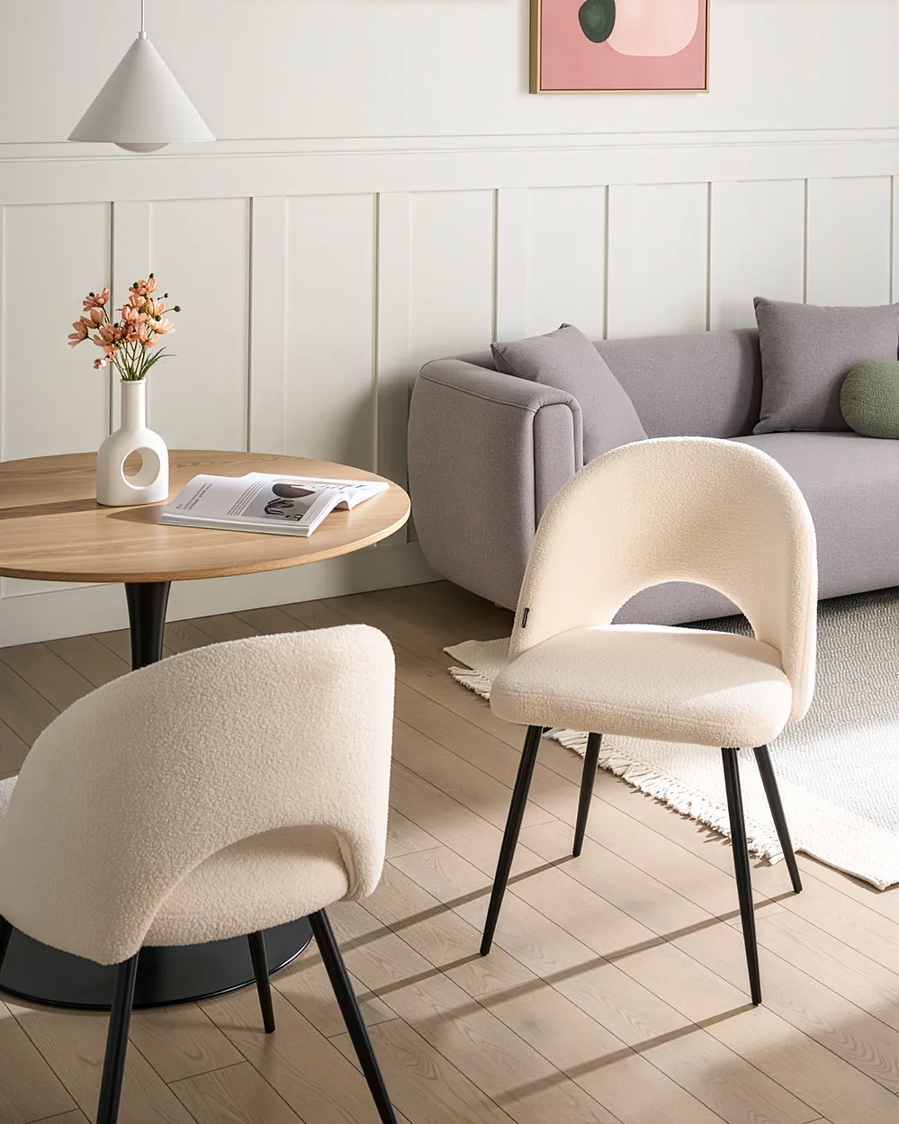 Set of 2 Dining Chairs ONAGA Boucle White_1154218