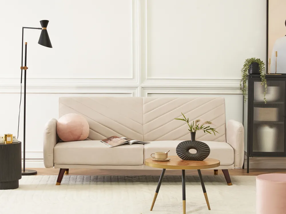 Sofa Bed 3 Seater SENJA Velvet Beige