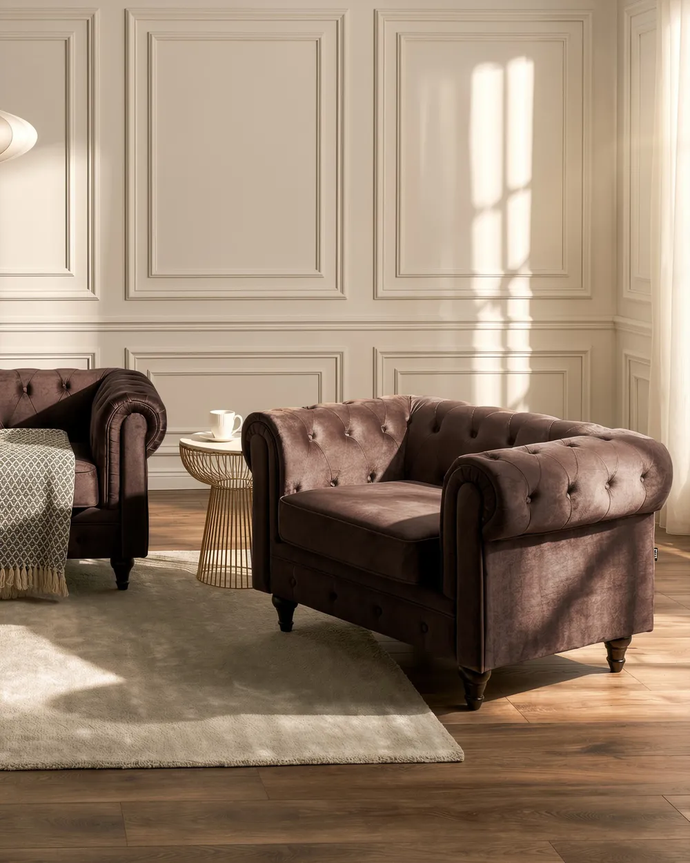 Sohvaryhmä 4-istuttava CHESTERFIELD Sametti Tummanruskea_1064994