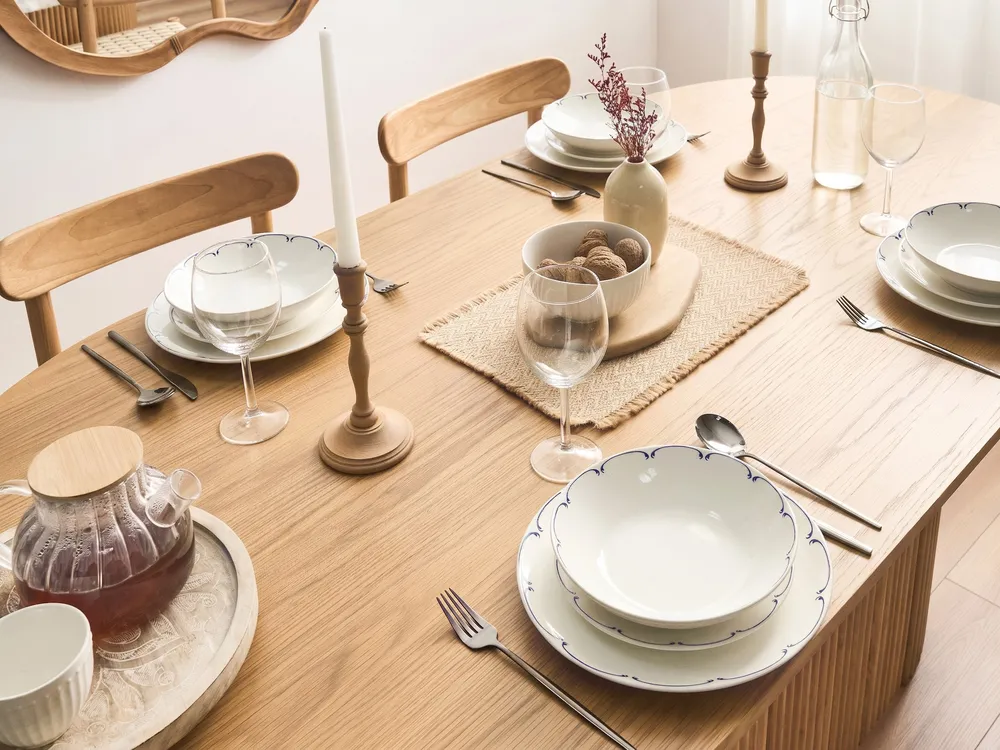 Set of 24 Dinnerware CHAROLI Porcelain White/ Blue