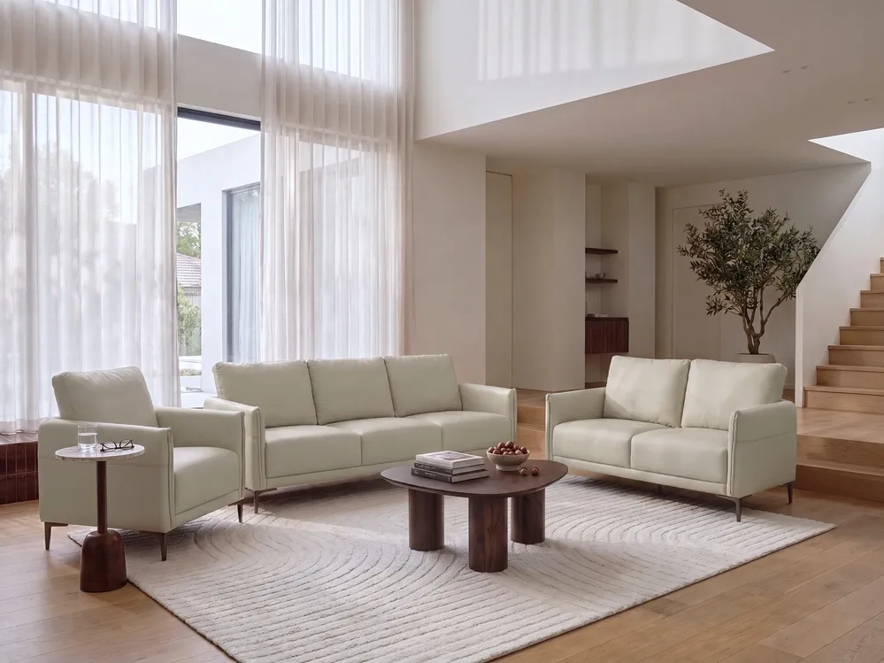 Living Room Set 6 Seater CILENS Fabric Light Beige