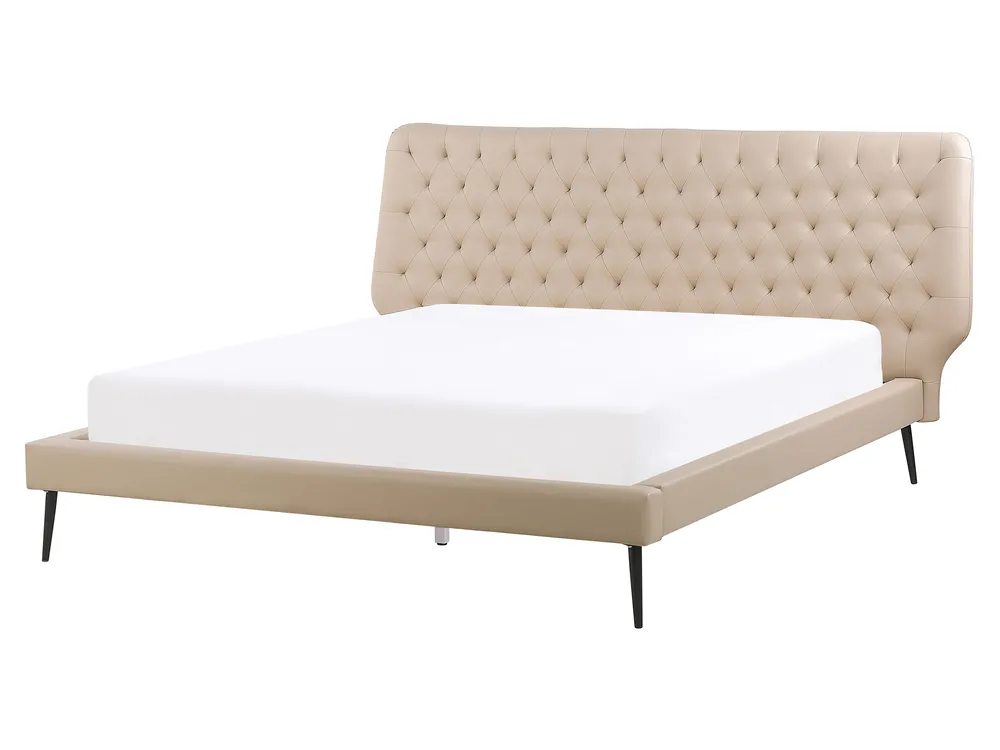 Bed Faux Leather ESSONNE 160 x 200 cm (EU King Size) Beige