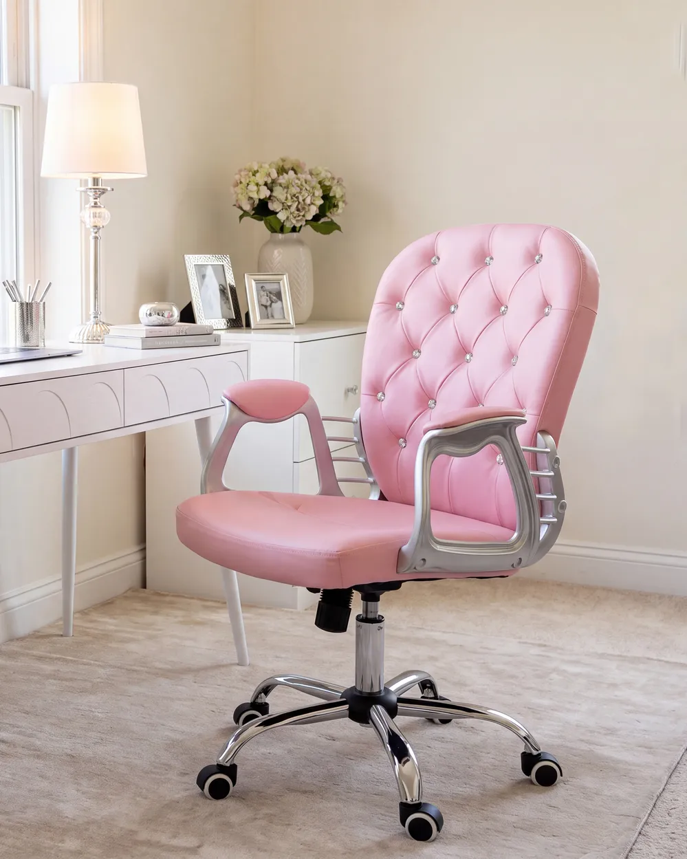 Desk Chair PRINCESS Faux Leather Pink
