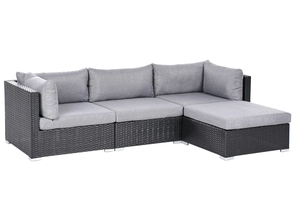 Garden Corner Sofa with Table 4 Seater SANO PE Rattan Black Left Hand_975967