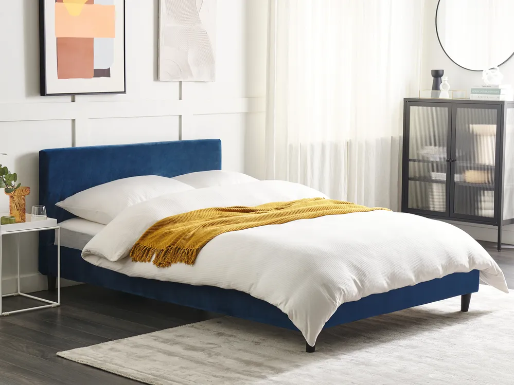 Bed Velvet FITOU 140 x 200 cm (EU Double) Dark Blue