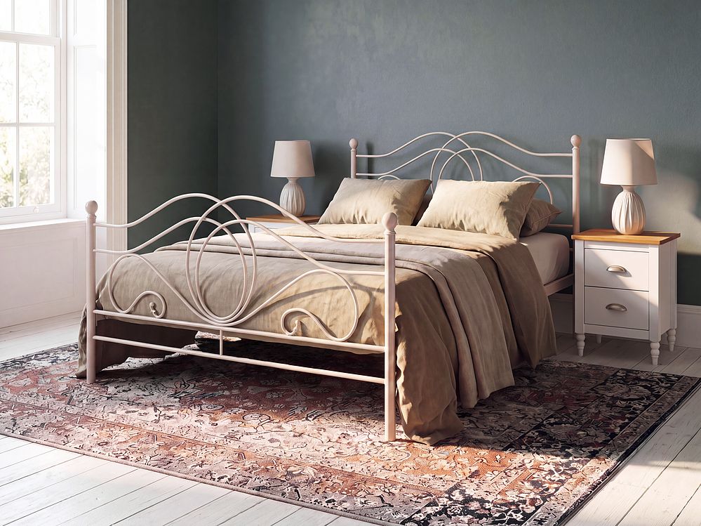 Bed Metal LYRA 140 x 200 cm (EU Double) Light Beige