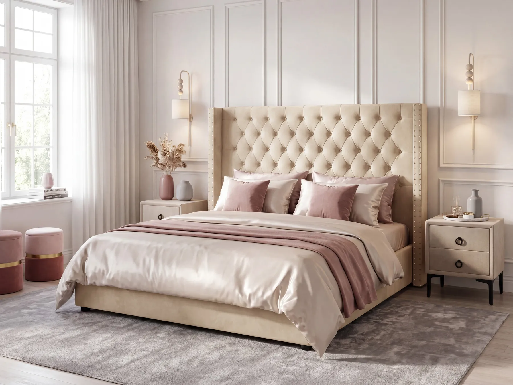 Ottoman Bed LUBBON Velvet Beige 180 x 200 cm (EU Super King)_1080586