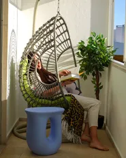Hanging Chair with Stand ARPINO PE Rattan Beige_1074459