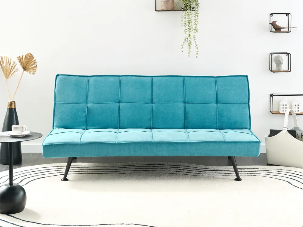 Sofa Bed 3 Seater HASLE Fabric Sea Blue