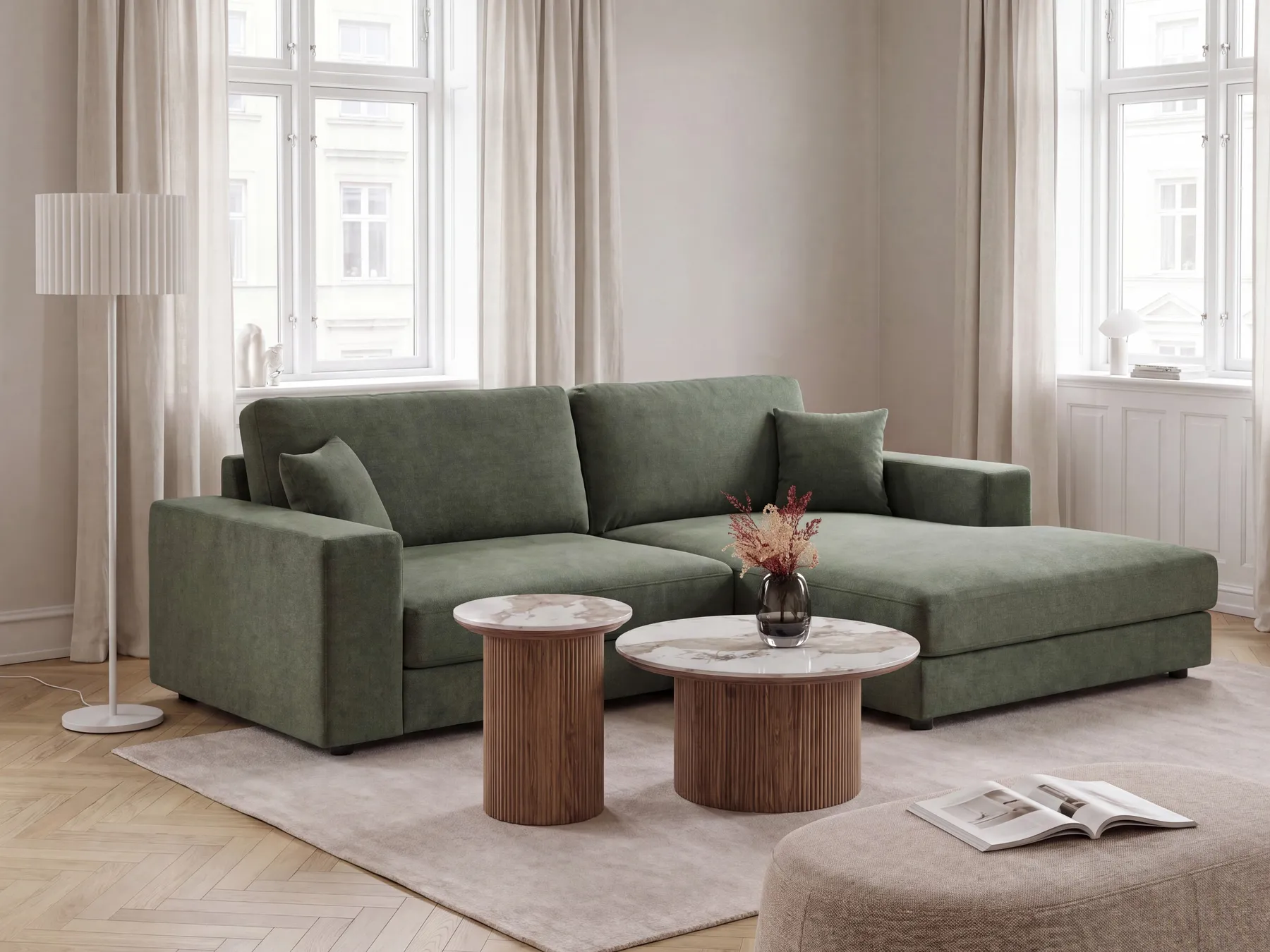 Corner Sofa 3 Seater LOFOTEN Fabric Green Left Hand_943527