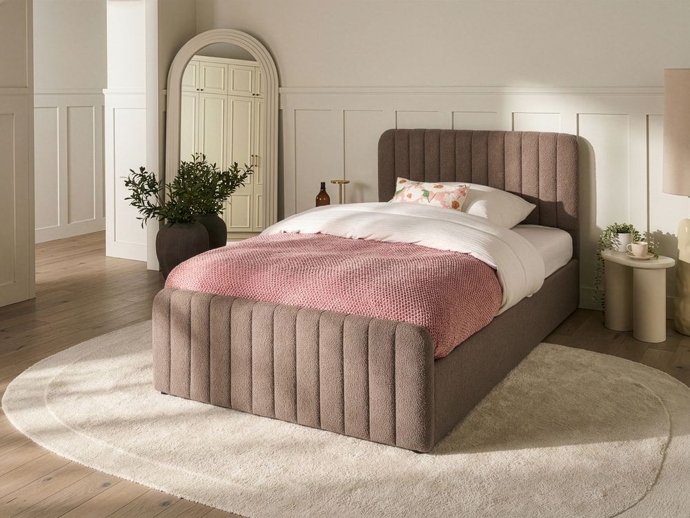 Säng med förvaring LUNAN Bouclé Taupe 120 x 200 cm