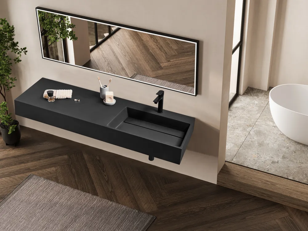 Wall Hung Basin CUSCO 1500 x 480 mm Mineral Cast Black