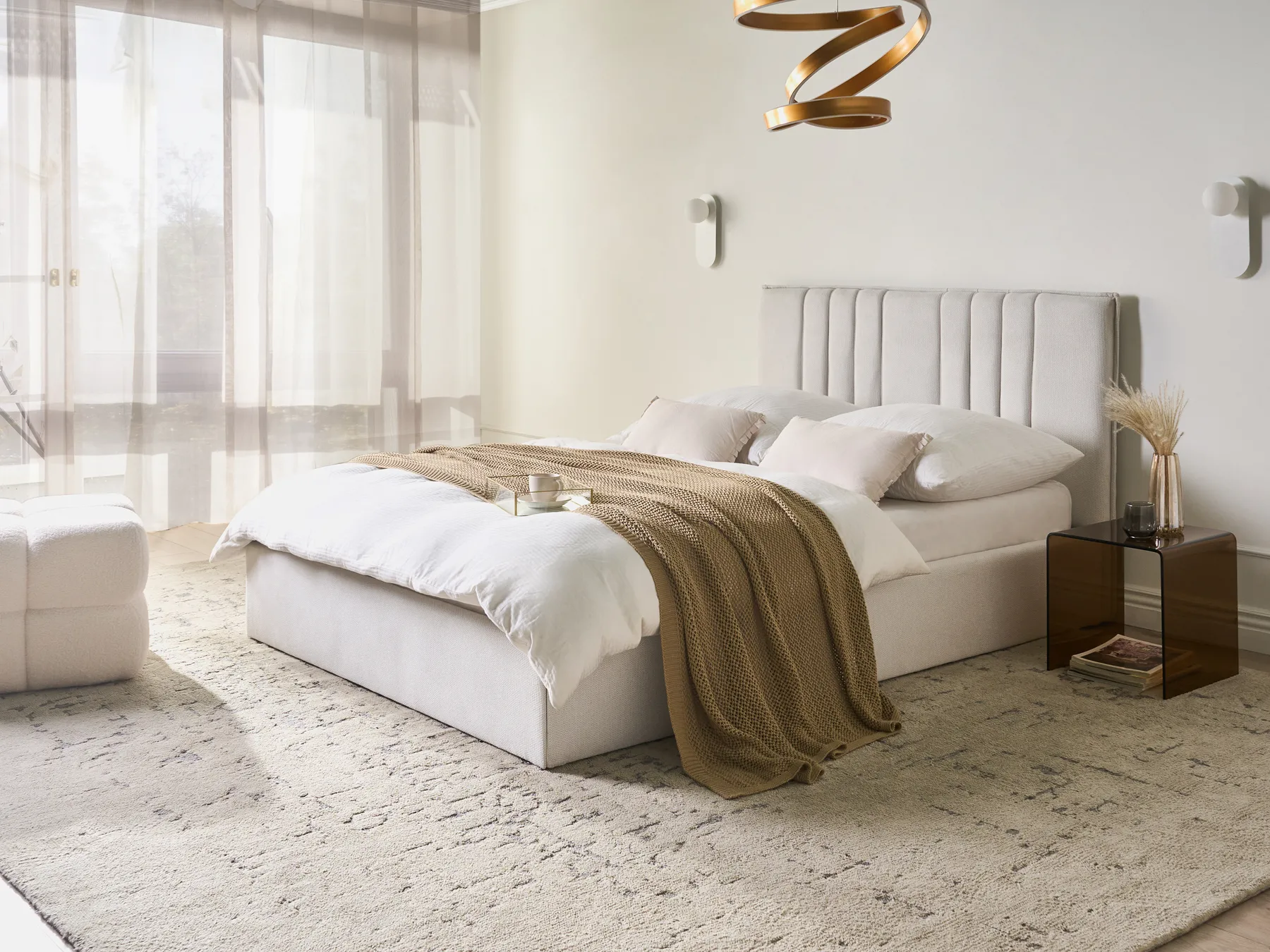Ottoman Bed TARASCON Fabric Light Beige 140 x 200 cm (EU Double)_1021233