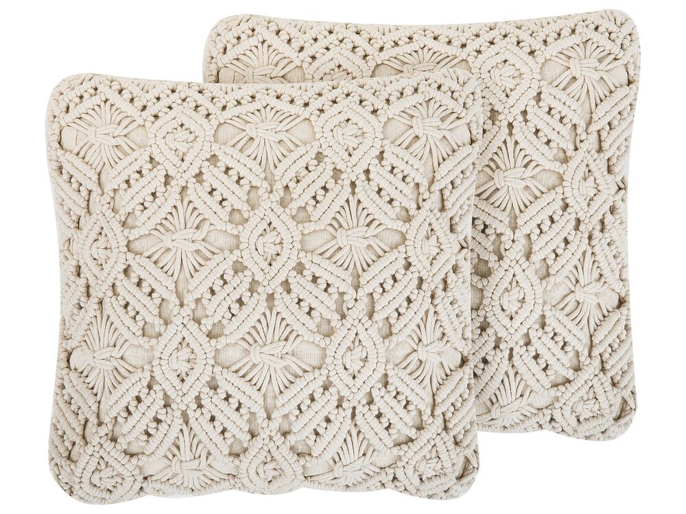 Set of 2 Decorative Cushions ESENKOY 50 x 50 cm Cotton Light Beige Geometric Pattern