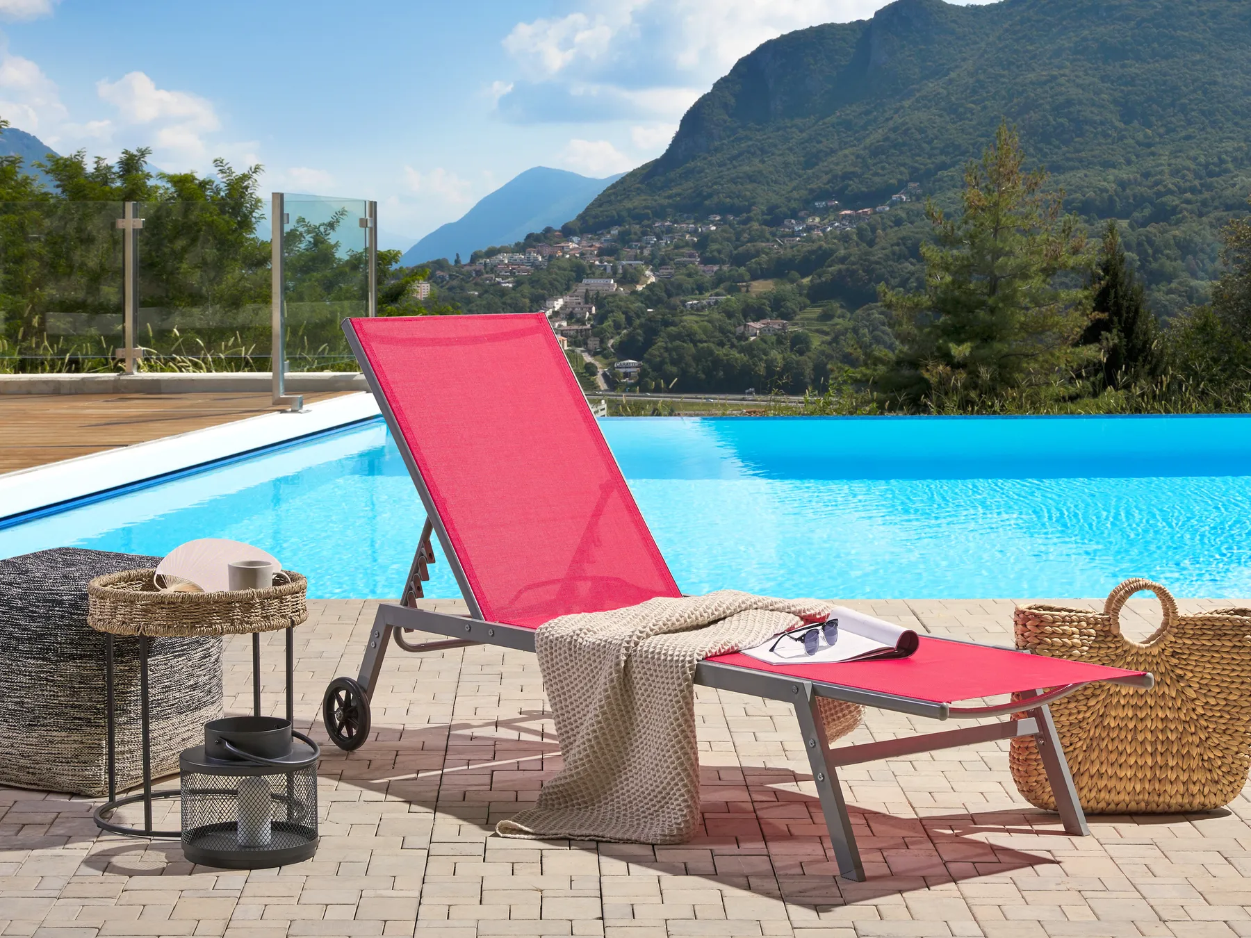 Sun Lounger LEVANZO Reclining Metal Red_825476
