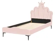 Kids Bed Crown Velvet RUBIAN 90 x 200 cm (EU Single) with LED Lights Pink_962157