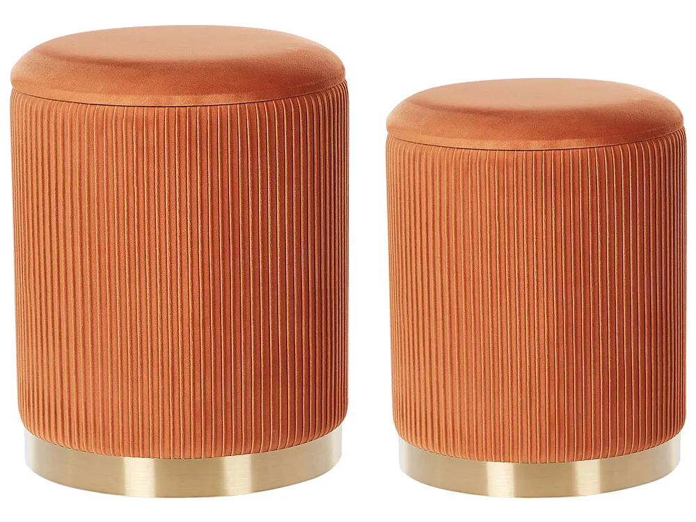 Set of 2 Storage Pouffes MIRAMAR Velvet Orange