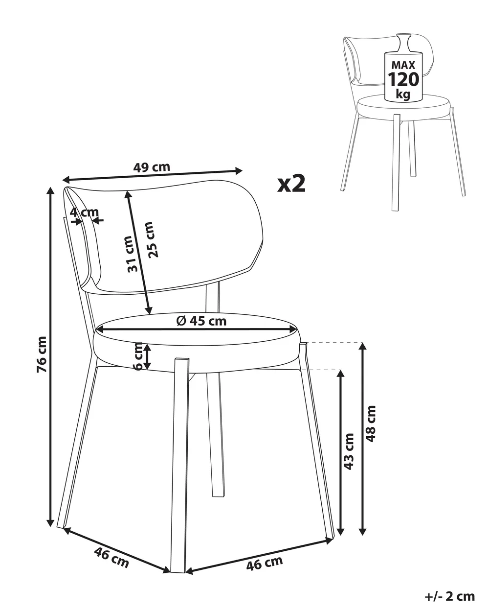 Set of 2 Dining Chairs BRONTE Fabric Light Beige_1005991