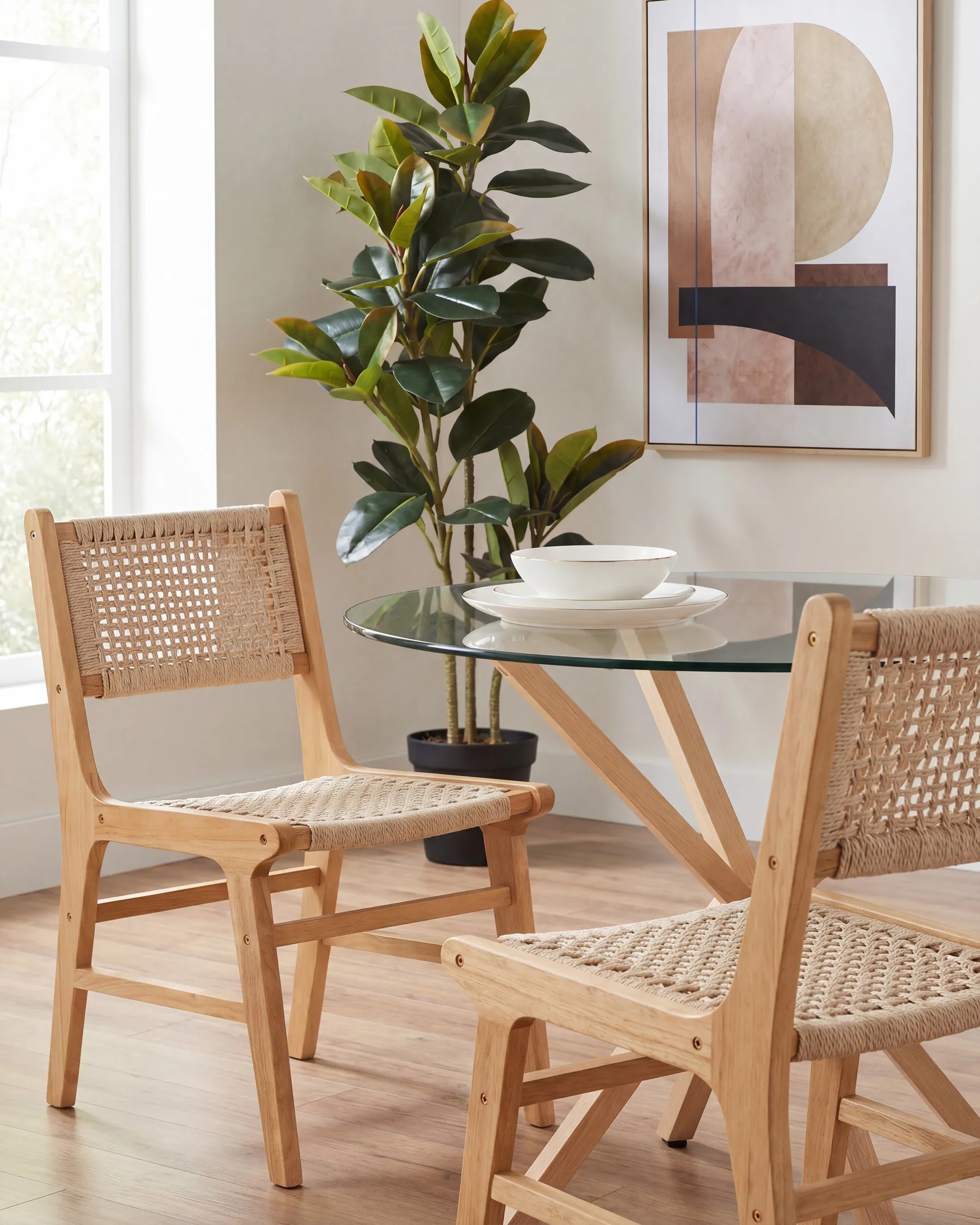 Set med 2 matstolar OZELLA Trä Ljusbrun/ Beige_985720