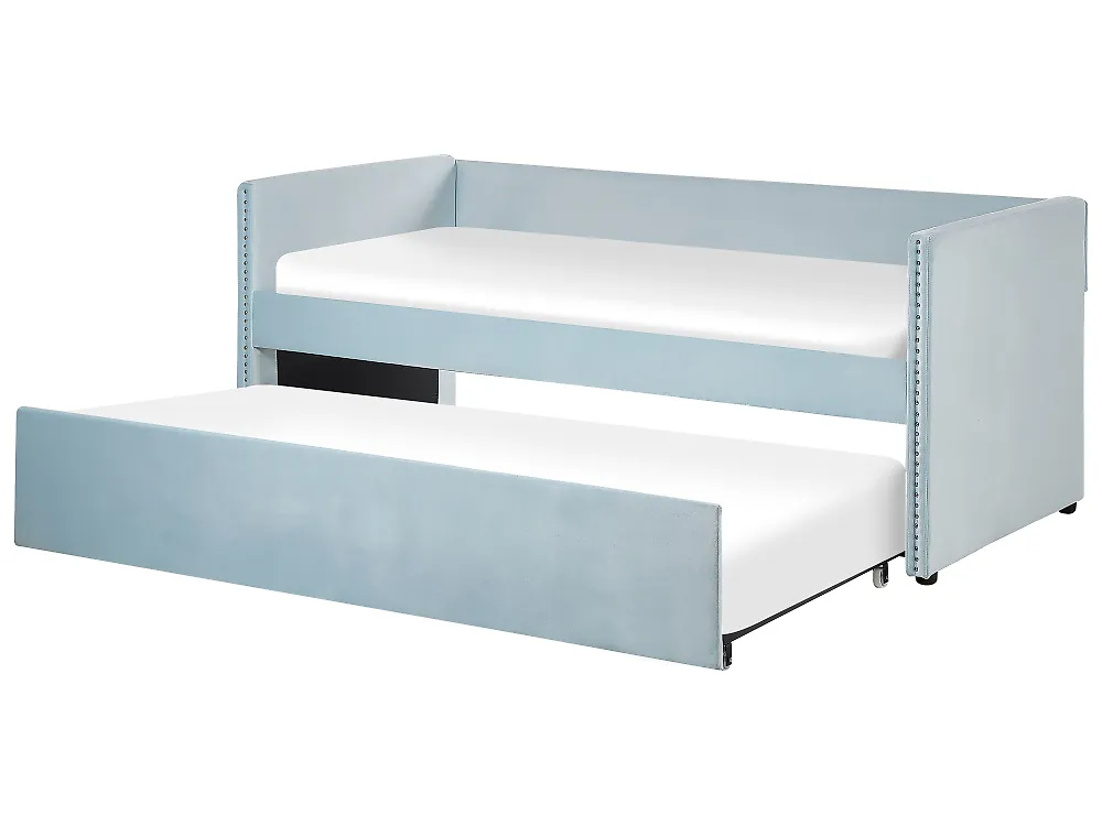 Sänky lisävuoteella Sametti TROYES 90 x 200 cm Vaaleansininen_837053