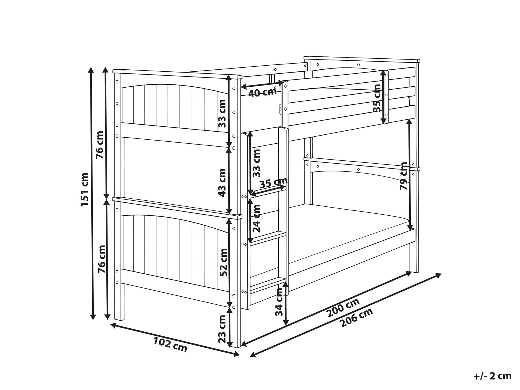 Bunk Bed Pine Wood ALBON 90 x 200 cm (EU Single) White_809986