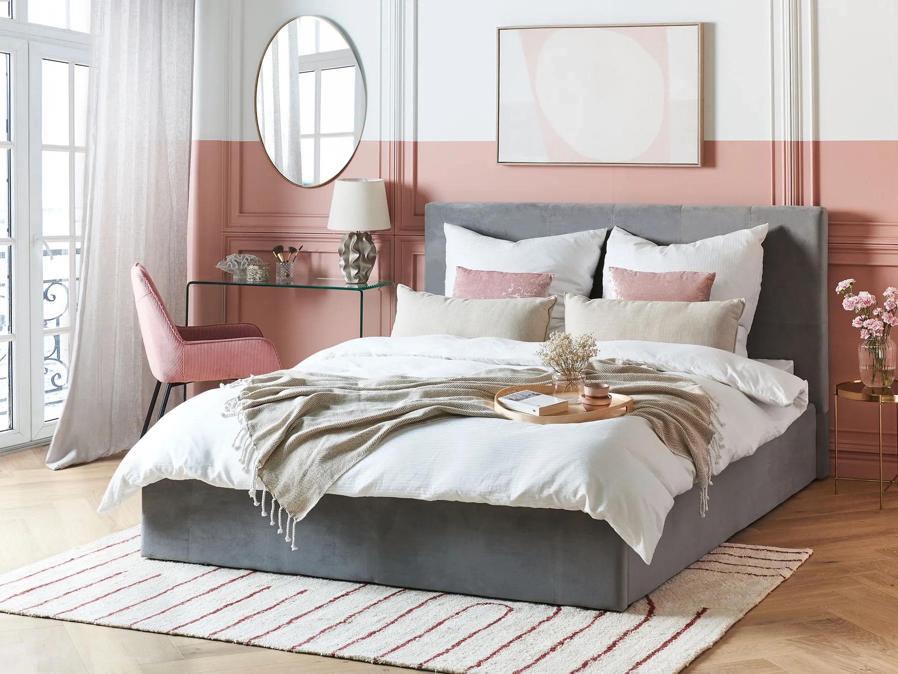 Ottoman Bed LORIENT Velvet Light Grey 160 x 200 cm (EU King Size)_827076