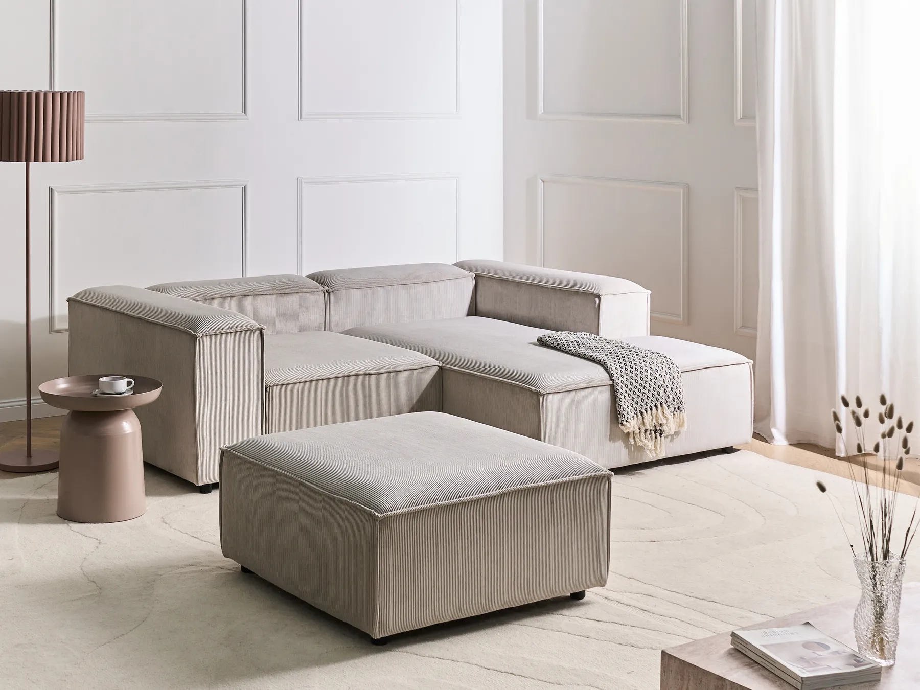Modular Corner Sofa 2 Seater ARDAL with Ottoman Corduroy Taupe Left Hand_1011055