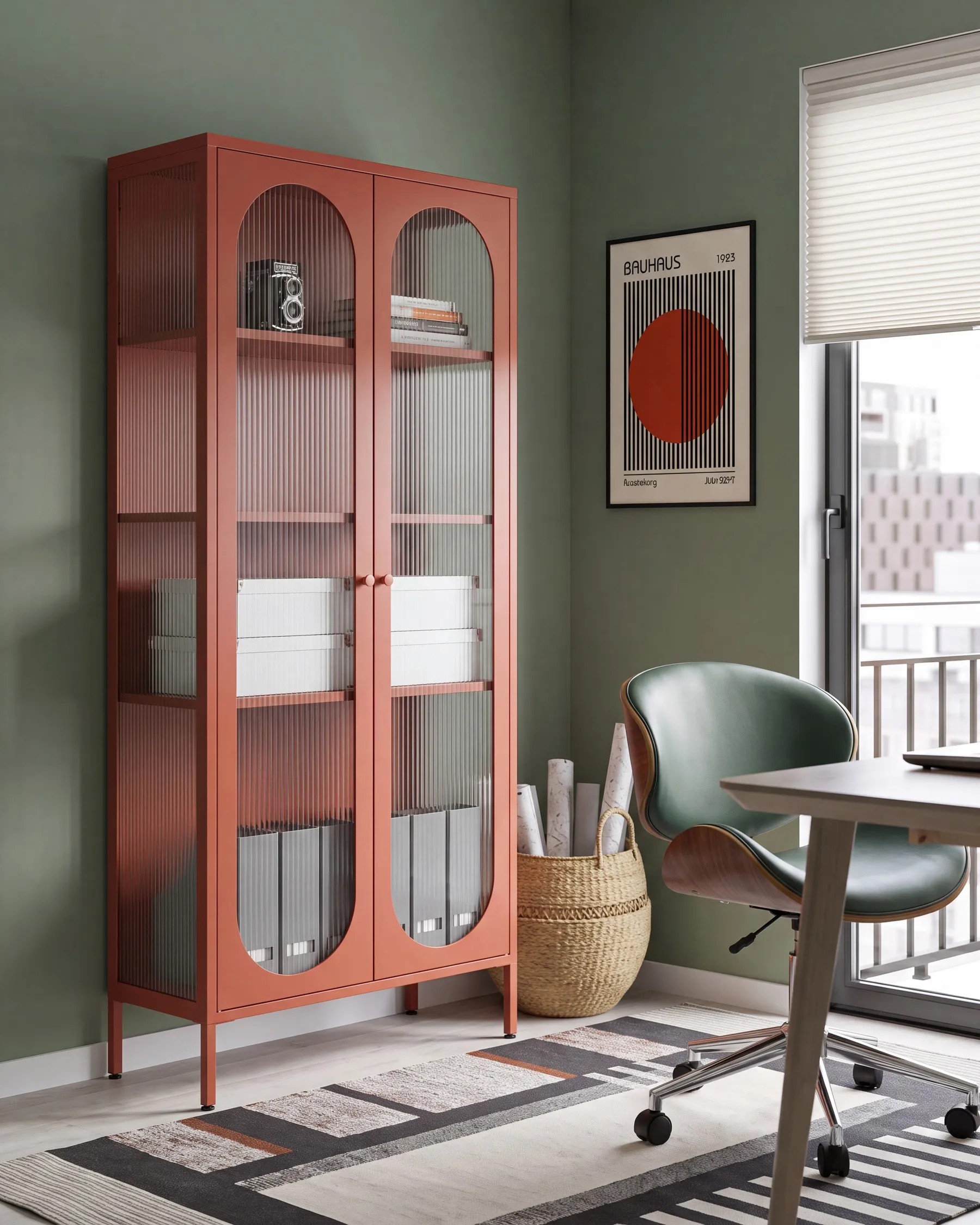 Glass Display Cabinet FOXTON 80 cm Metal Golden Brown_1108679