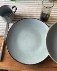 Set med 4 koppar med fat JUNIPER Stengods Ljusblå_1173627