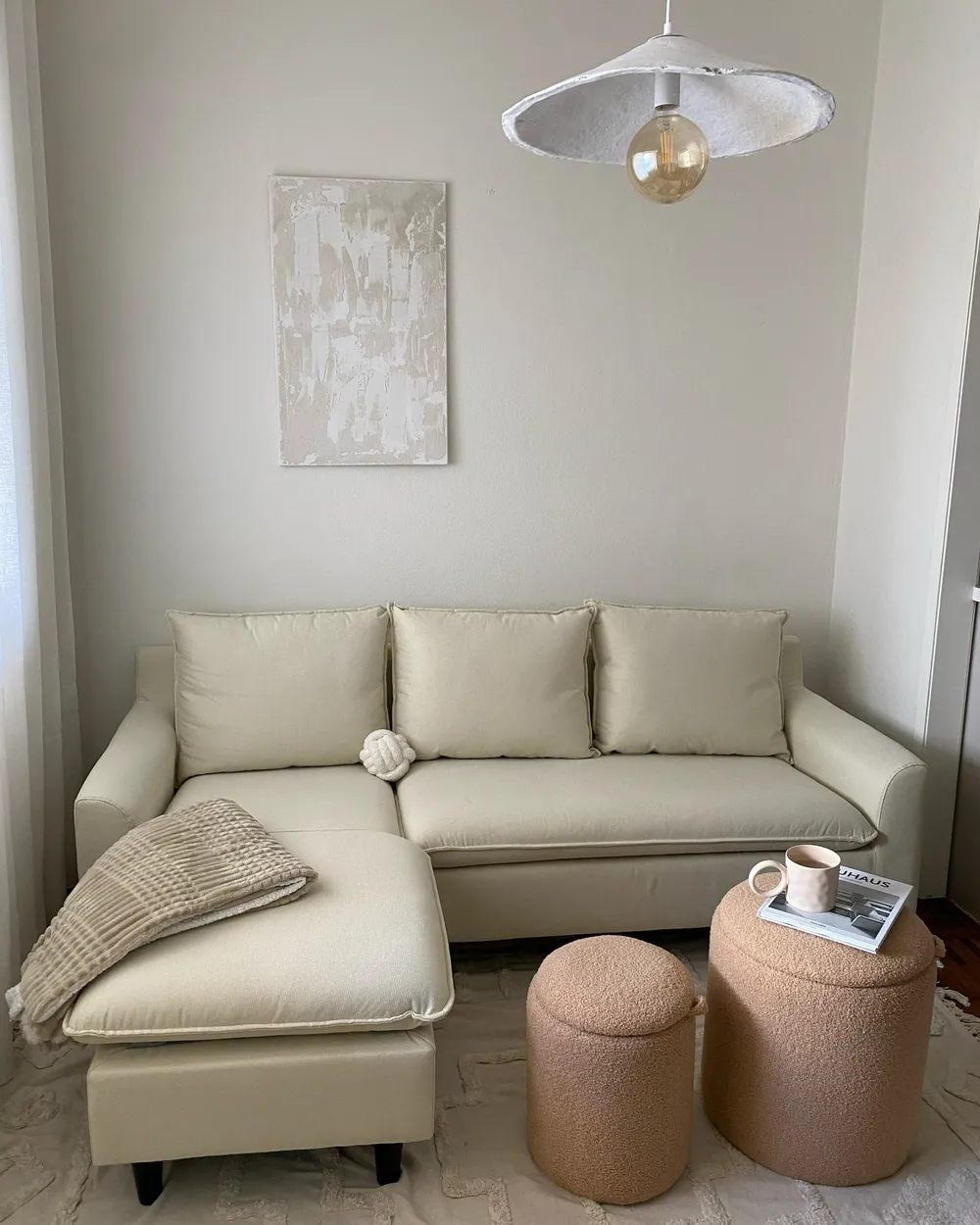 Set of 2 Storage Pouffes BEREA Boucle Light Brown_980399
