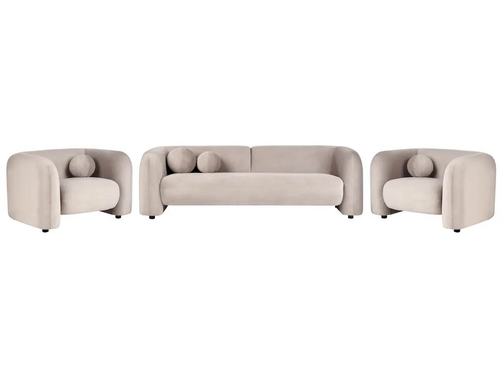 Living Room Set 5 Seater LEIREN Velvet Taupe